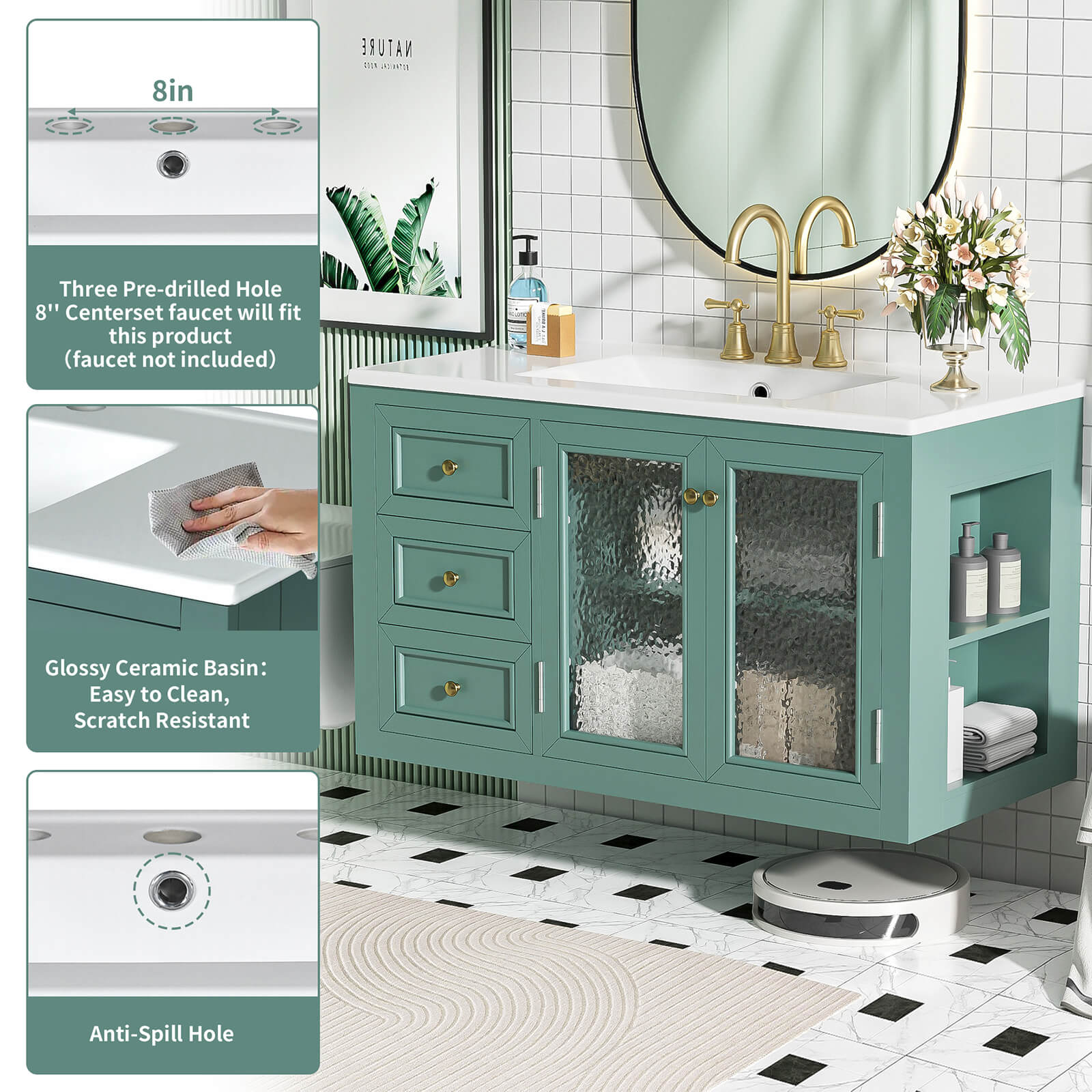 N710GTP223187F bathroom vanity countertop reserved installation holes