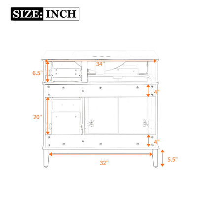 91 cm Marineblau Massivholz-Badezimmerwaschtisch mit Keramikspülbecken