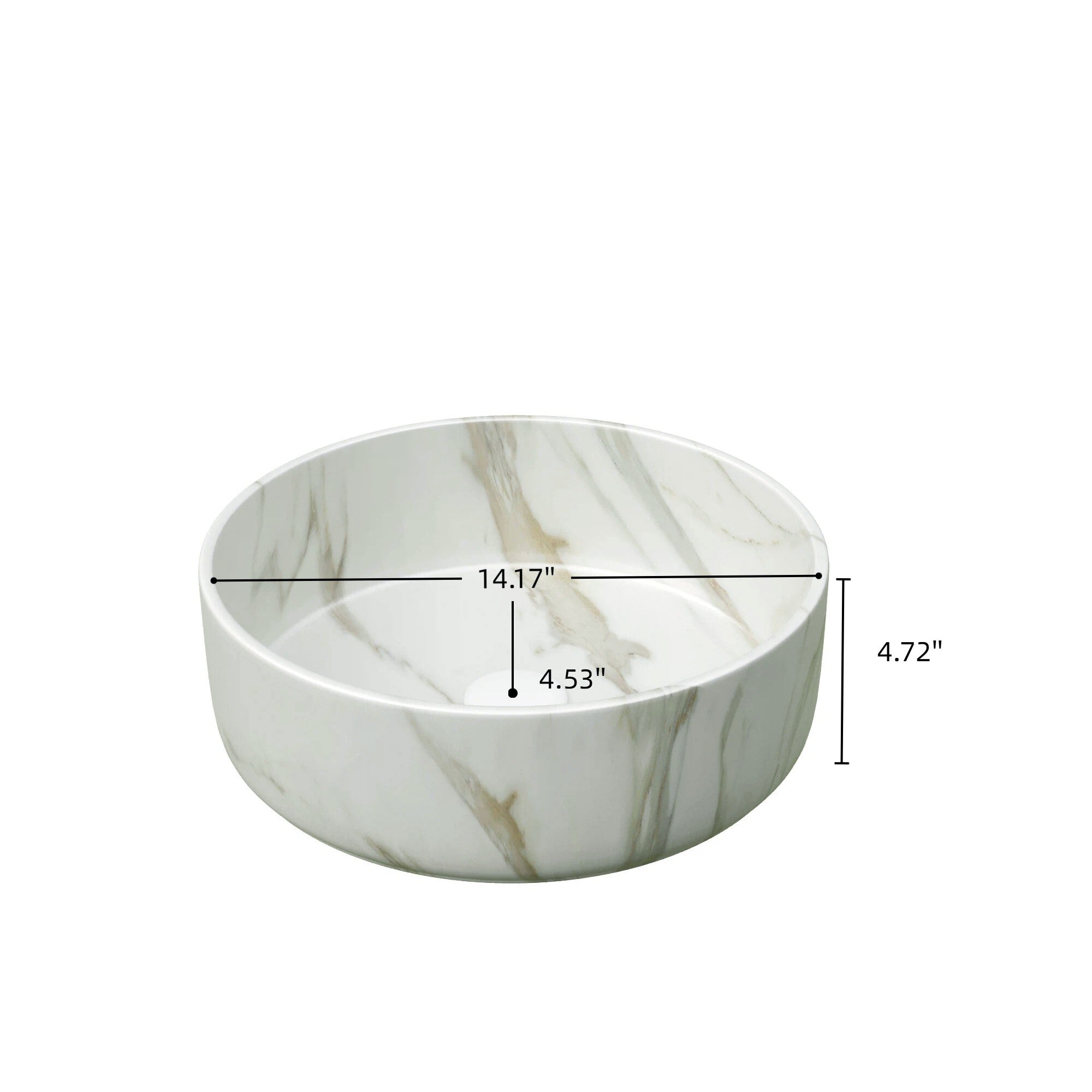 White Ceramic Round Above-Counter Vessel Sink with Stone Pattern dimensions