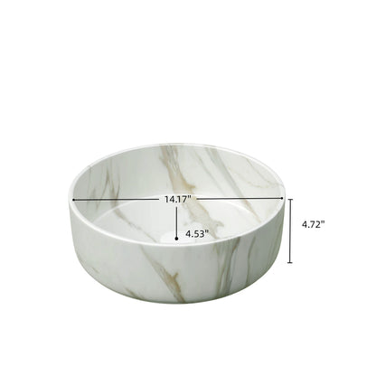 White Ceramic Round Above-Counter Vessel Sink with Stone Pattern dimensions