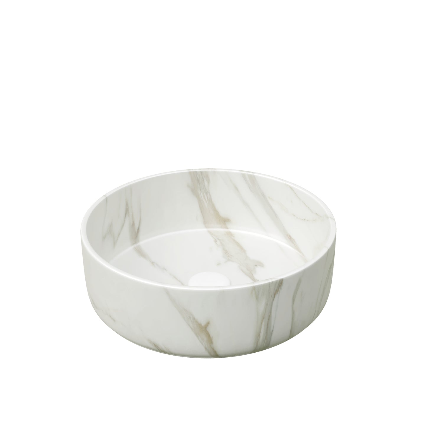 White Ceramic Round Above-Counter Vessel Sink with Stone Pattern round stone-patterned ceramic exterior