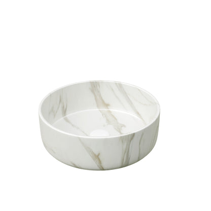 White Ceramic Round Above-Counter Vessel Sink with Stone Pattern round stone-patterned ceramic exterior