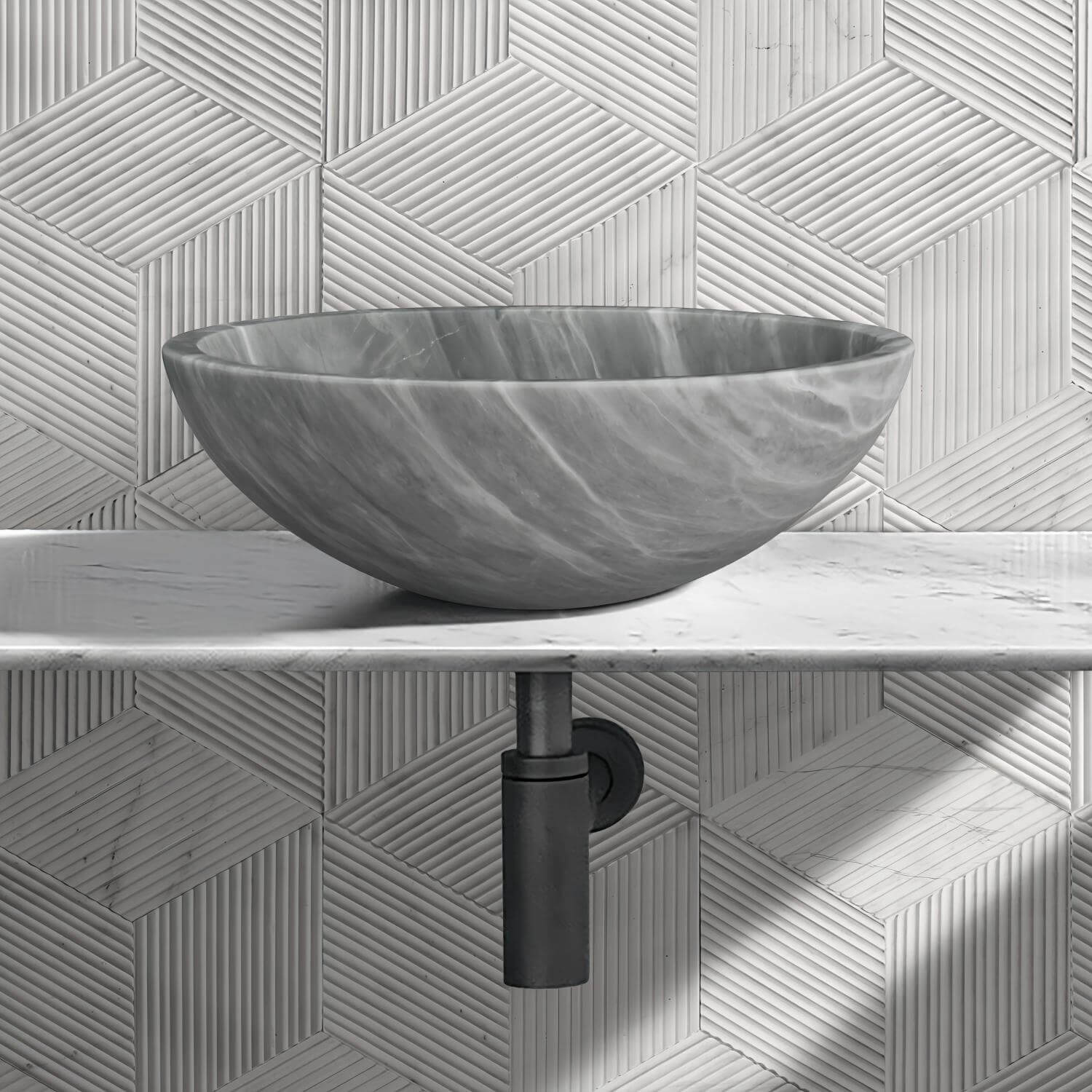 16" Gray Marble Round Above-Counter Bathroom Sink