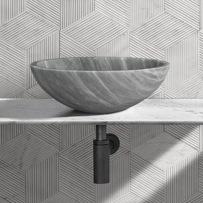 16" Gray Marble Round Above-Counter Bathroom Sink