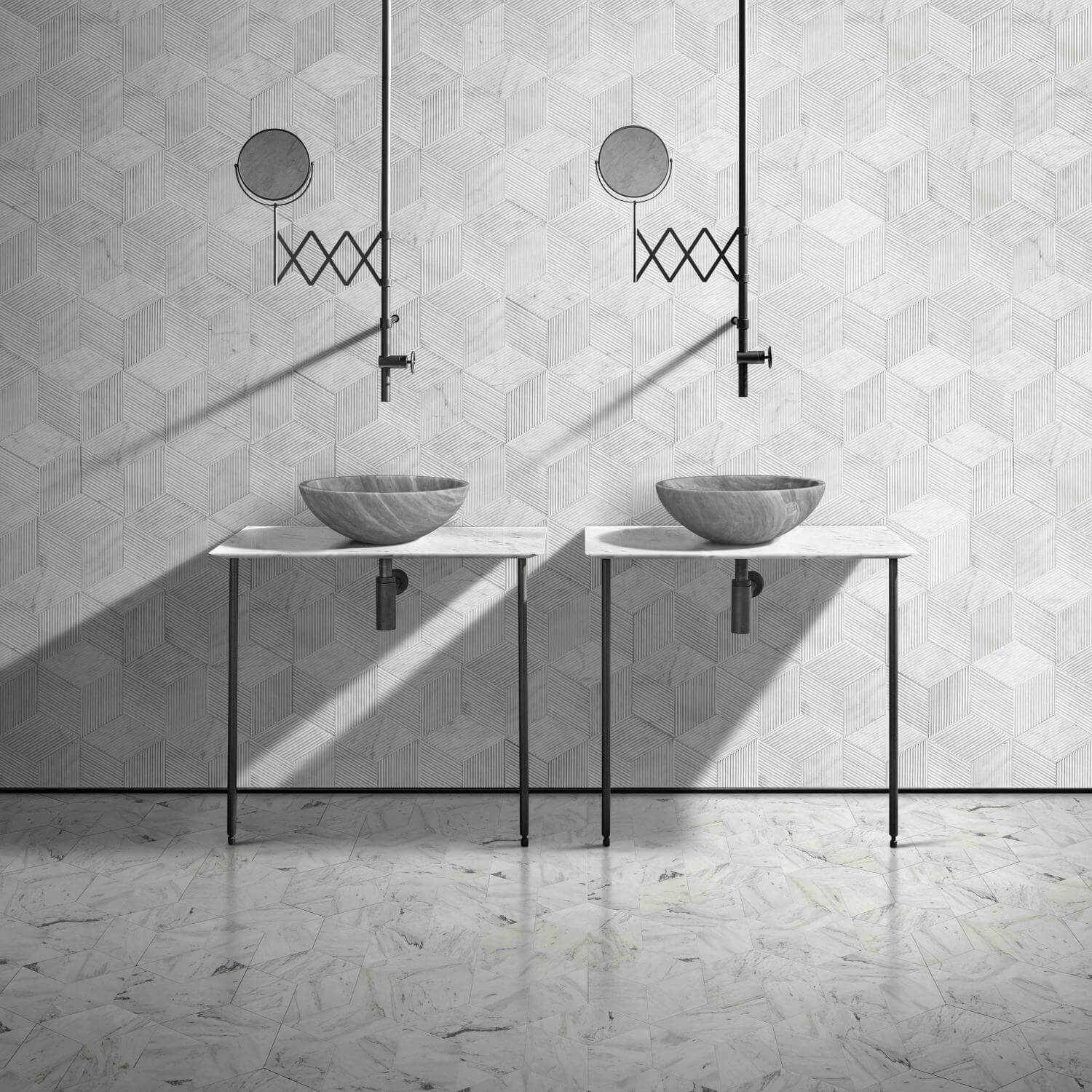 16" Gray Marble Round Above-Counter Bathroom Sink