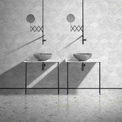 16" Gray Marble Round Above-Counter Bathroom Sink