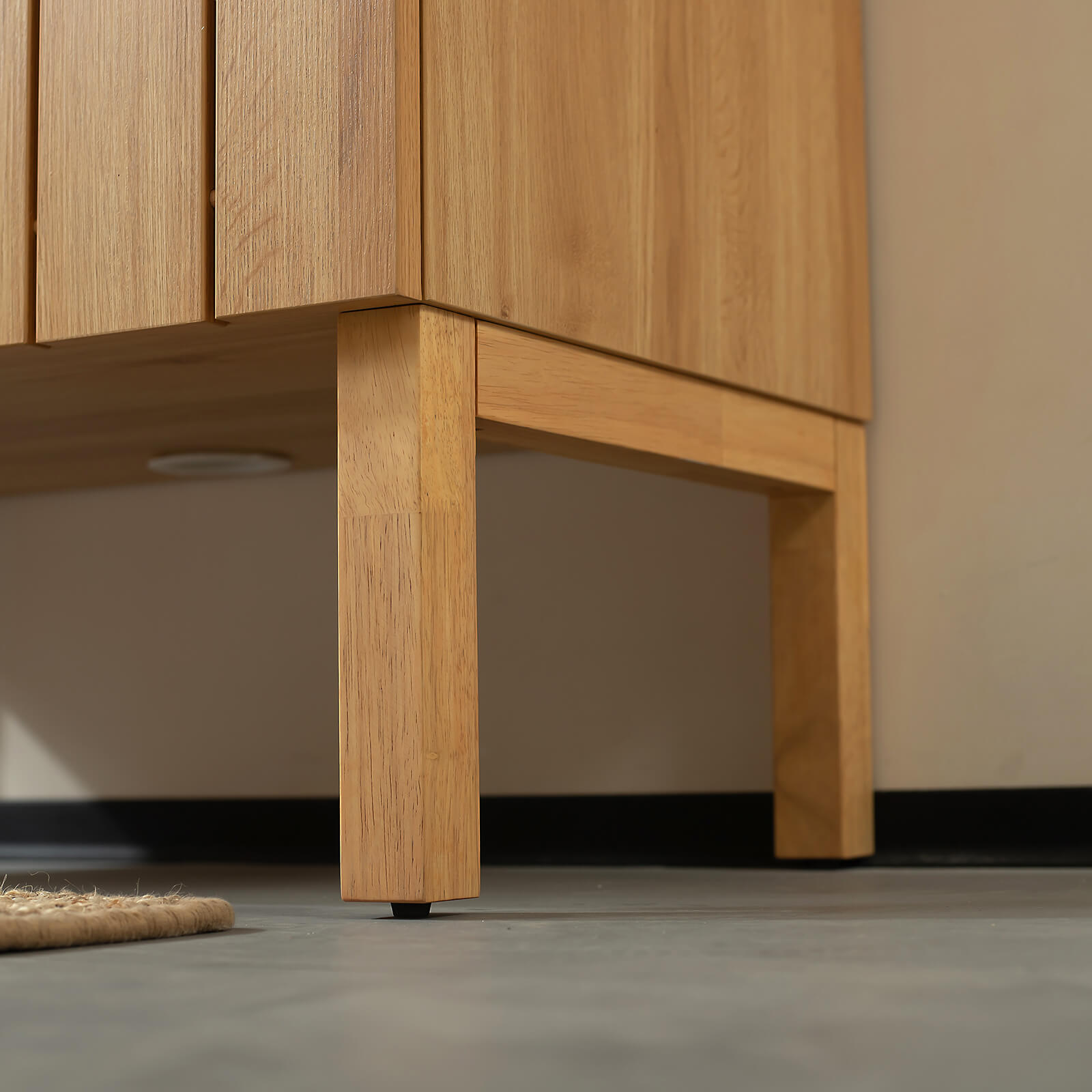 Natural wood bathroom vanity with slim modern legs