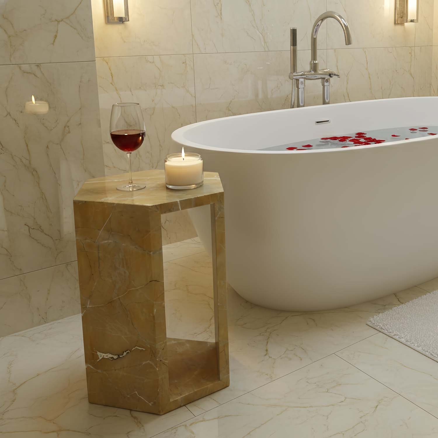 Modern Nature Marble Gold Nightstand Side Table with irregular texture for Living Room, Bedroom &amp; Outdoor Side