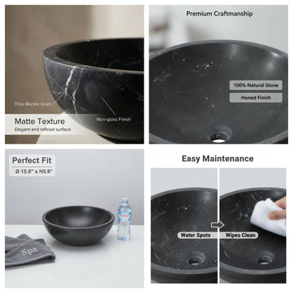 16" Dark Gray Marble Round Above-Counter Bathroom Sink