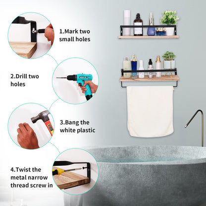 Wall-Mounted Shelves with Brackets for Bathroom Storage Organizer (Set of 2)