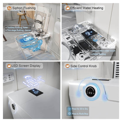 One-Piece White Square Smart Toilet with LED Screen Display