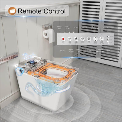 One-Piece White Square Smart Toilet with Remote Control