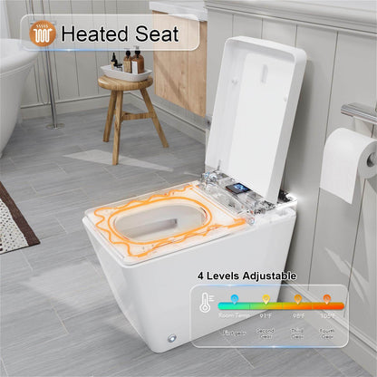 One-Piece White Square Smart Toilet with heated seat