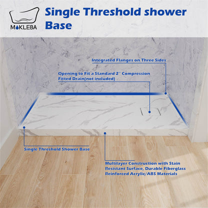 One piece stone look shower floor with durable construction