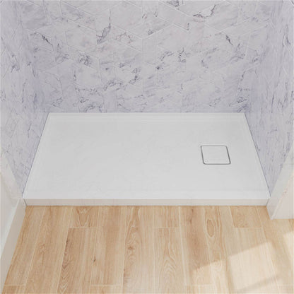 One piece white shower tray with efficient water drainage