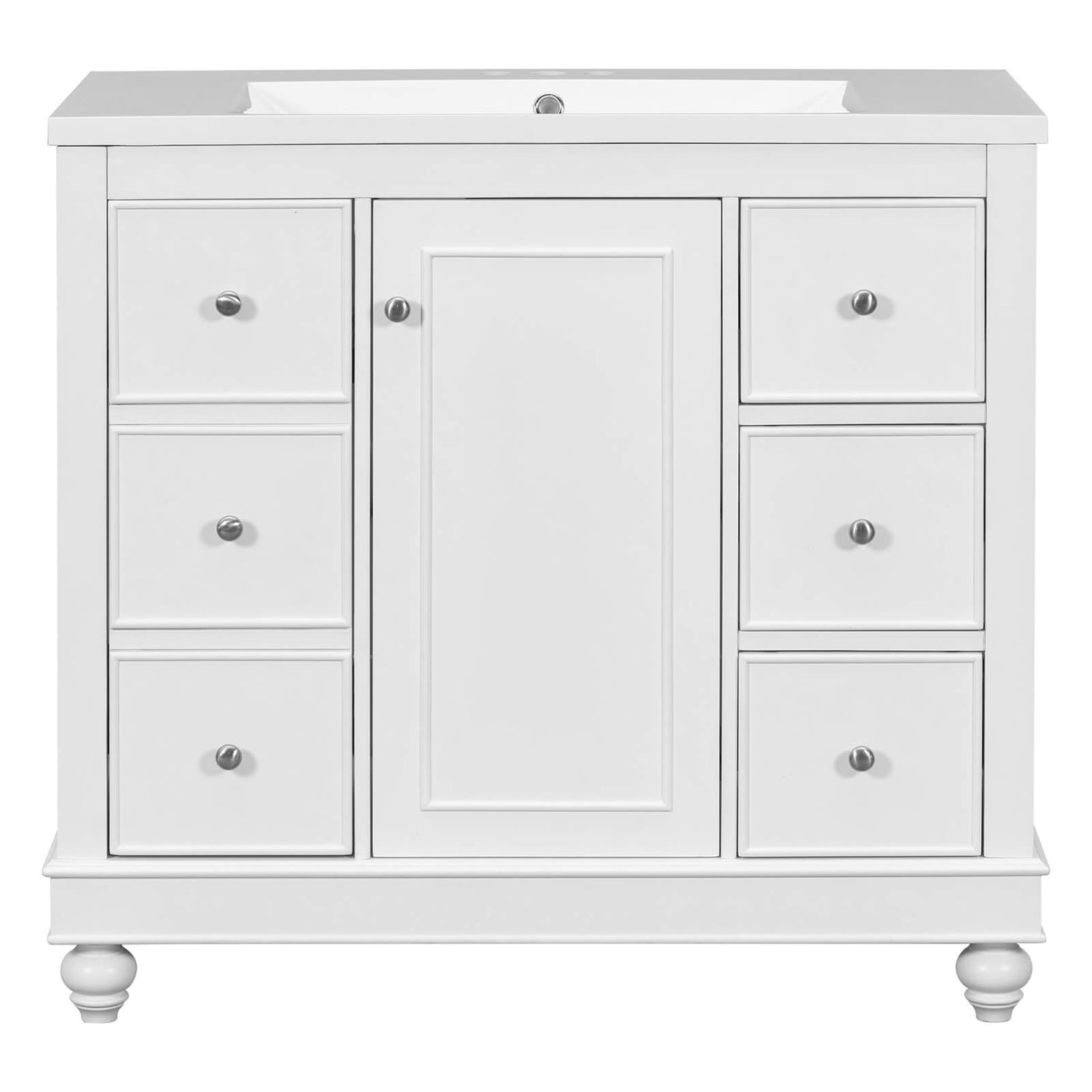 One-piece resin sink providing easy-to-clean surface on bathroom vanity