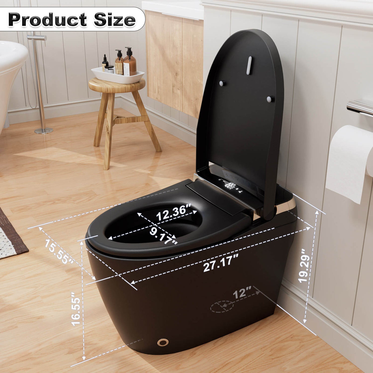 One Piece Smart Toilet with Bidet Built in, LED Night Light, Heated Seat, Warm Water