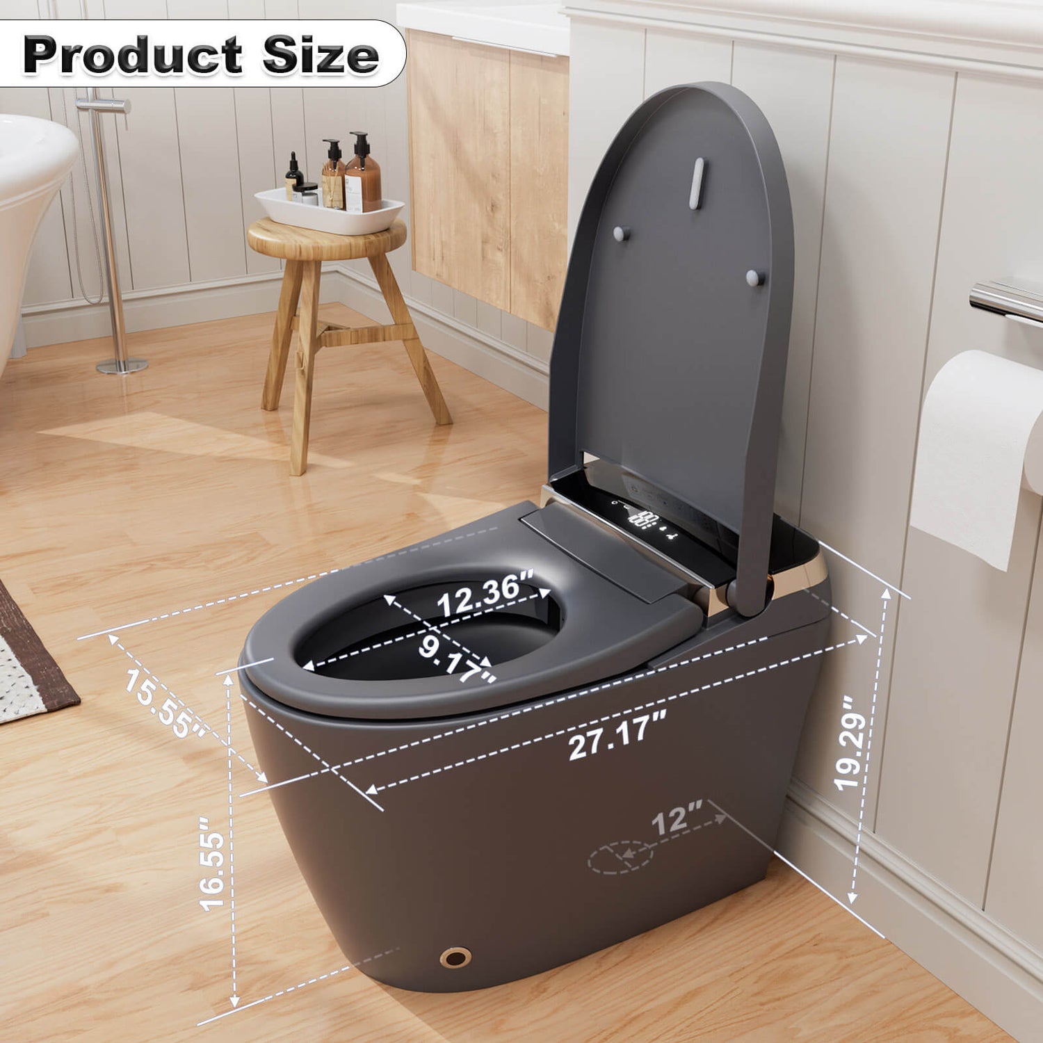 One Piece Smart Toilet with Bidet Built in, LED Night Light, Heated Seat, Warm Water
