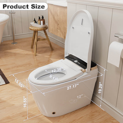 One Piece Smart Toilet with Bidet Built in, LED Night Light, Heated Seat, Warm Water