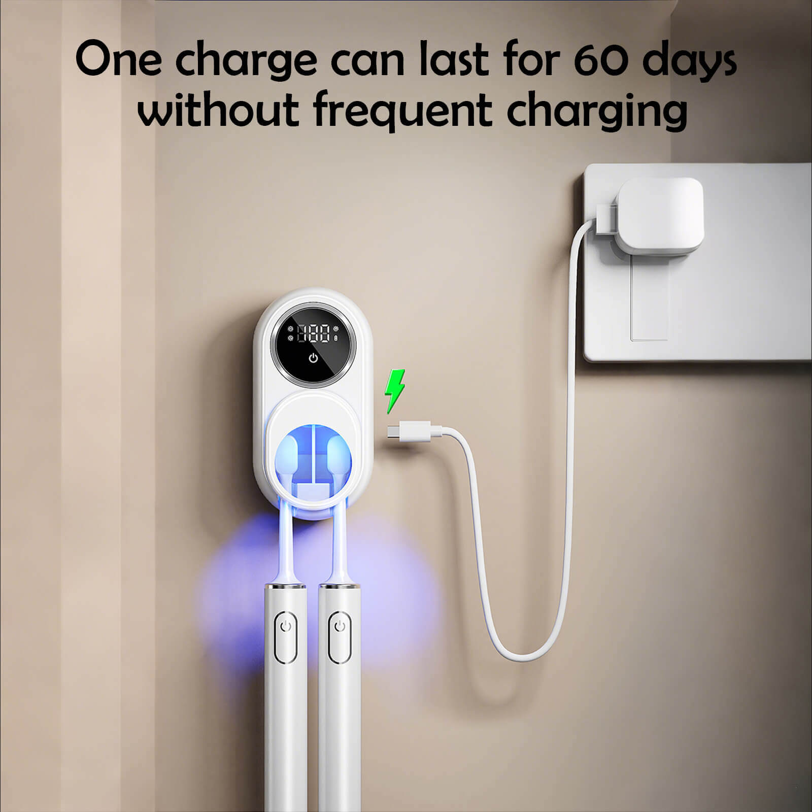 UV Disinfecting Toothbrush Holder Wall Mounted with Cover, Auto Open/Close Covered for Bathroom