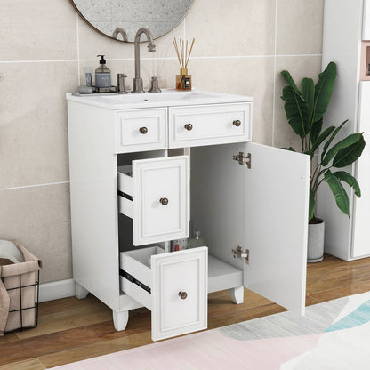 Open drawers of the 24-Inch Bathroom Vanity showing spacious storage compartments
