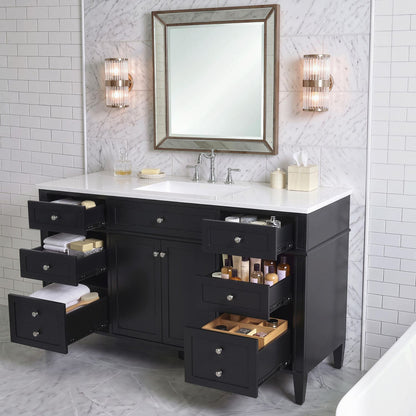 Organized 48 inch Black Freestanding Bathroom Storage Cabinet Overview Scene