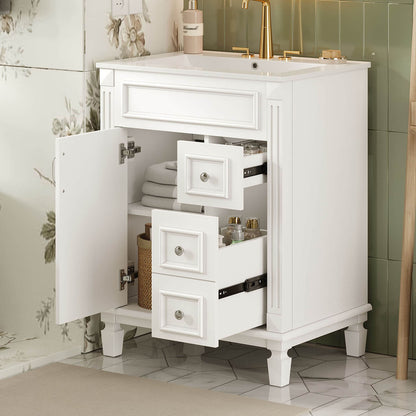 24" freistehender Badunterschrank mit Keramikwaschbecken