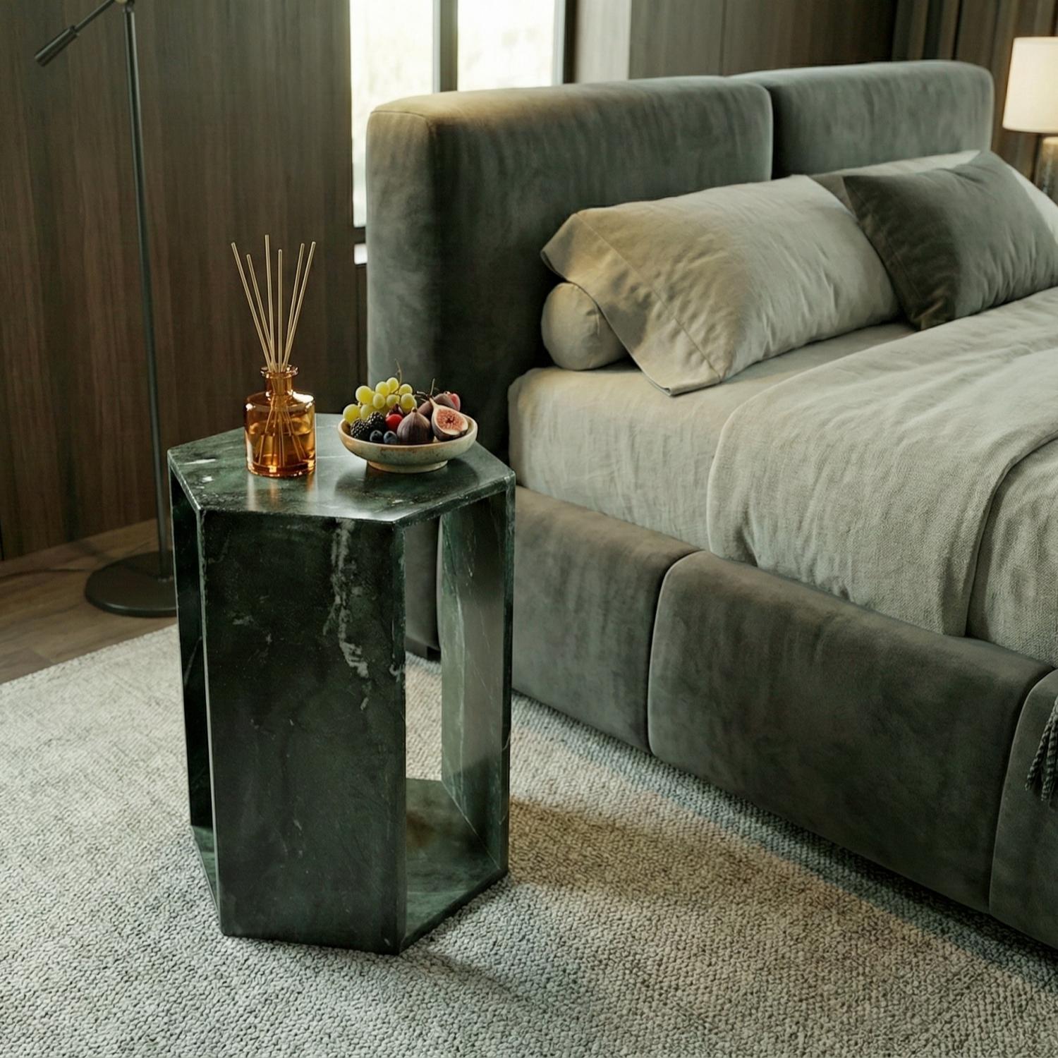Elegant Emerald Green Marble Side Table with Dramatic White and Sea-green Veining for modern Bathroom or Balcony