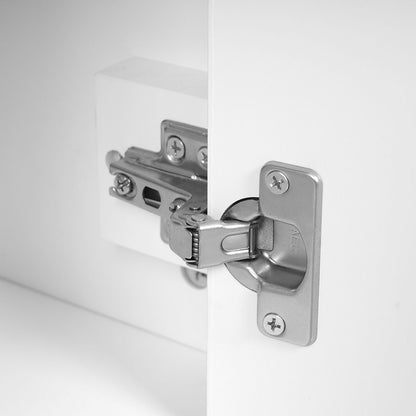 Tocador de baño moderno de 76 cm (30") de madera maciza blanca con lavabo de cerámica.