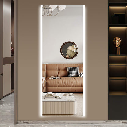 65"x21" Full Length LED Wall Mirror, Dimmable Color-Changing Lights, Frameless