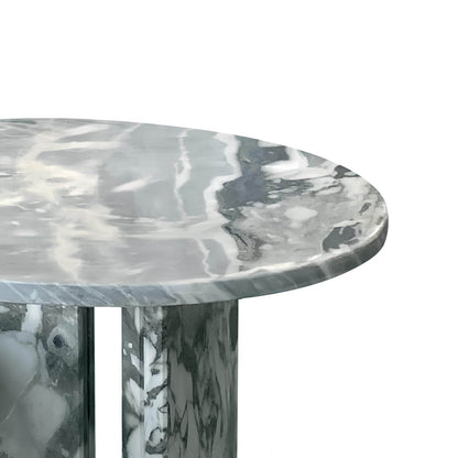 18" Modern Round Blue Natural Marble Side Table for Bathroom and Livingroom