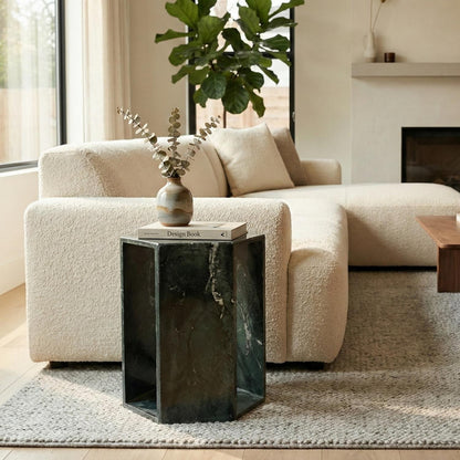 Elegant Emerald Green Marble Side Table with Dramatic White and Sea-green Veining for modern Bathroom or Balcony