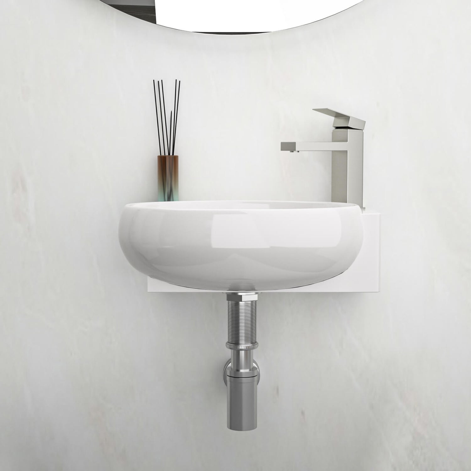 Oval wall mounted bathroom sink with right side faucet hole