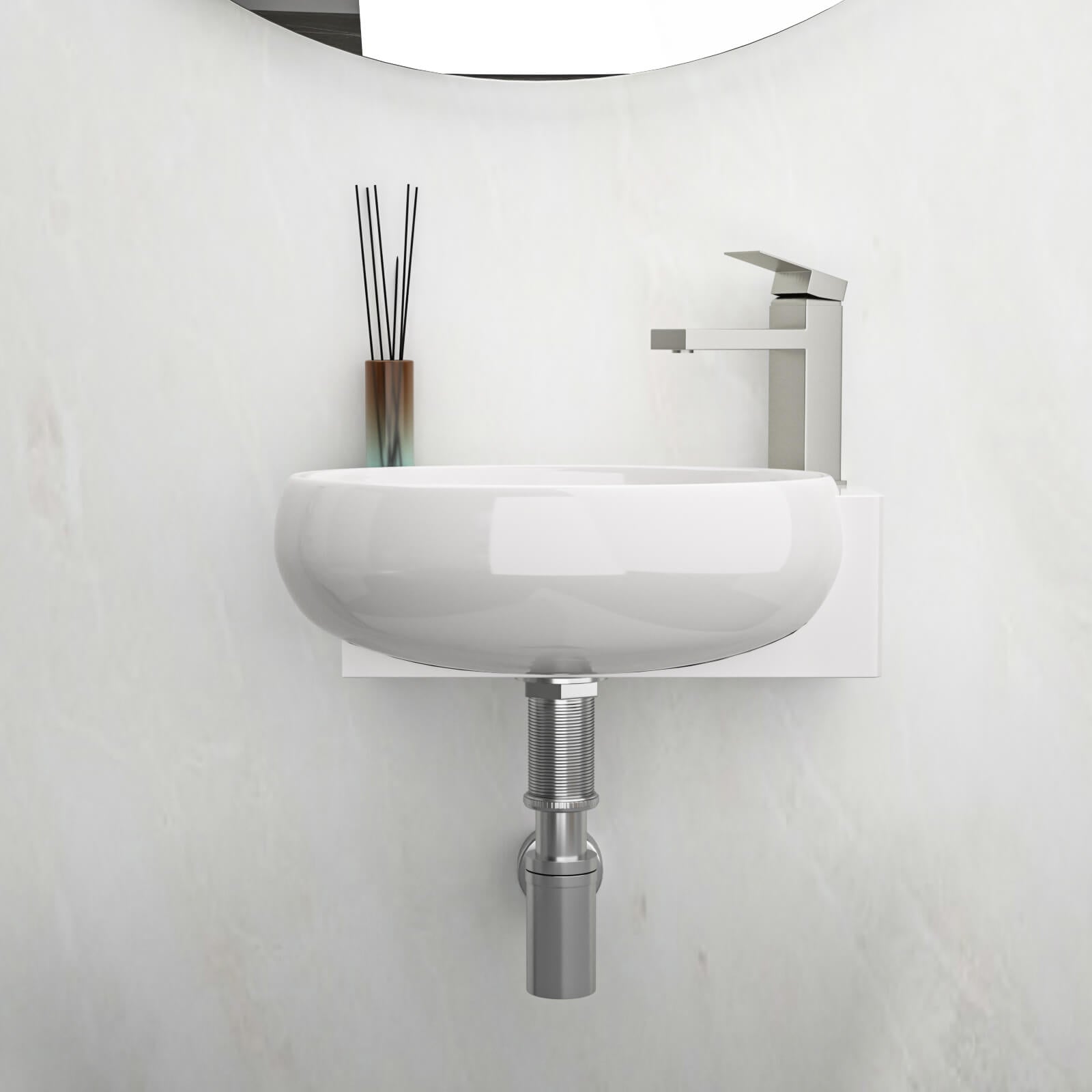 Oval wall mounted bathroom sink with right side faucet hole