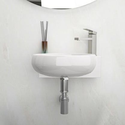 Oval wall mounted bathroom sink with right side faucet hole