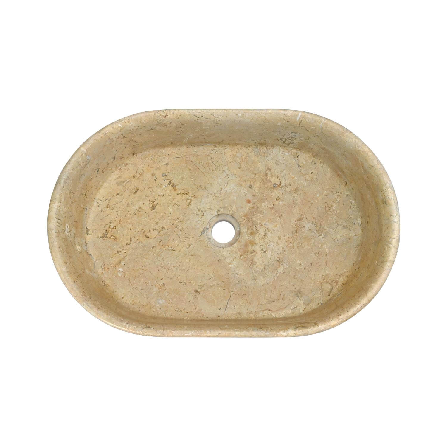 Beige Natural Marble Oval Bathroom Vessel Sink for Vanity Countertop