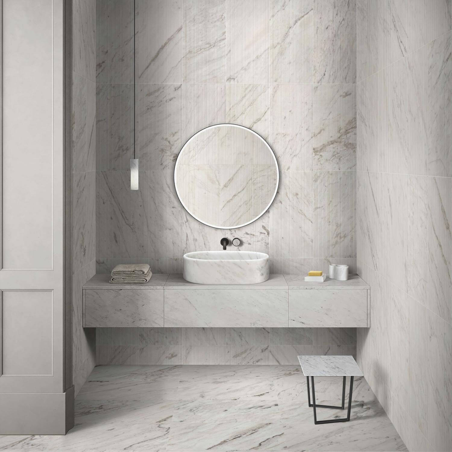 24" White Natural Marble Oval Bathroom Vessel Sink for Vanity Countertop