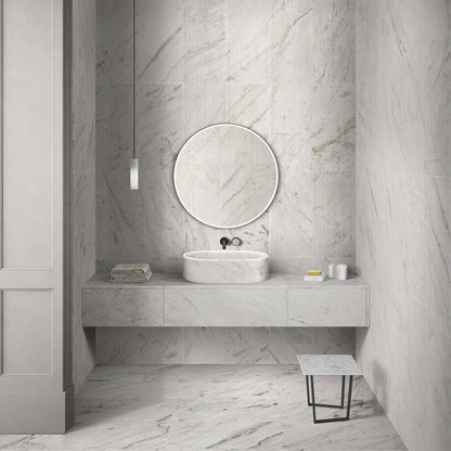 24" White Natural Marble Oval Bathroom Vessel Sink for Vanity Countertop
