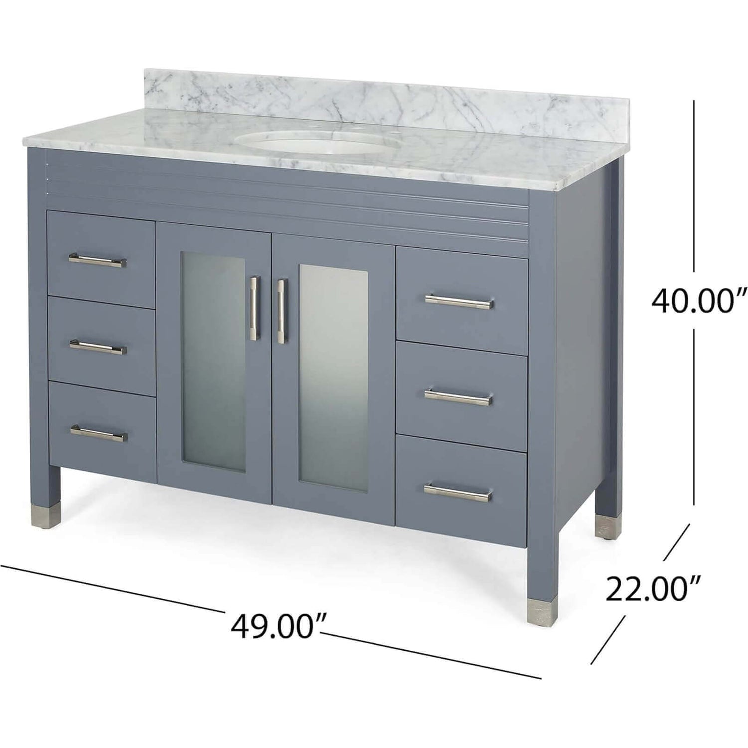 Overall Dimensions Specifications for 49 inch Single Sink Acacia Wood Vanity with Marble Top