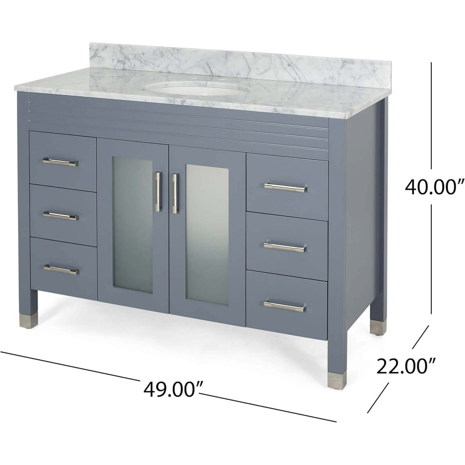 Overall Dimensions Specifications for 49 inch Single Sink Acacia Wood Vanity with Marble Top