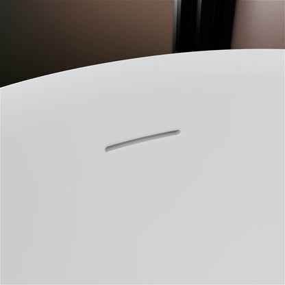 Overflow detail showing the 71 inch ergonomically designed luxury solid surface bathtub