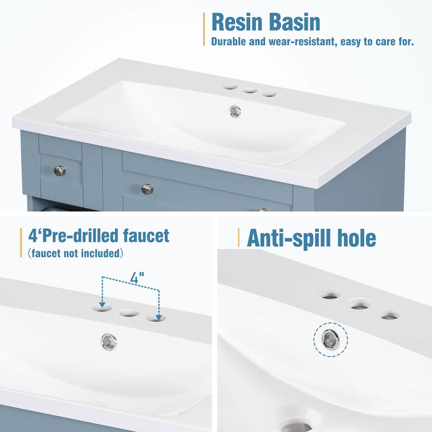 Overhead Sink with Soft Close Door 30 Inch Blue Gray Bathroom Vanity Introducing It