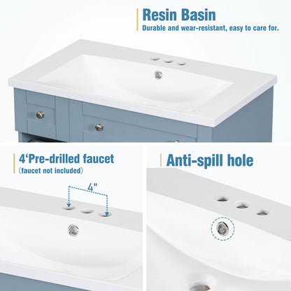 Overhead Sink with Soft Close Door 30 Inch Blue Gray Bathroom Vanity Introducing It
