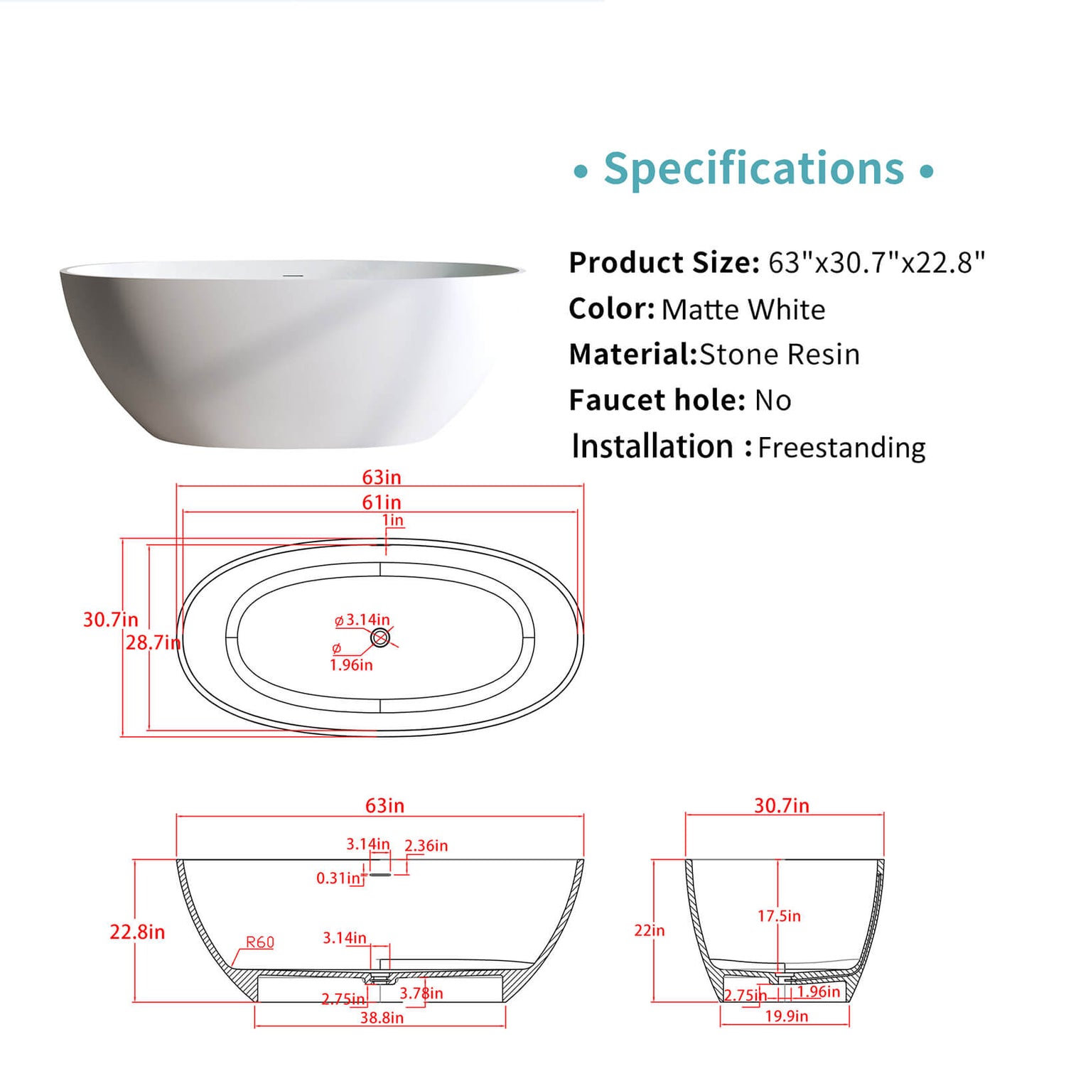 PO1058 63WH Dimensions