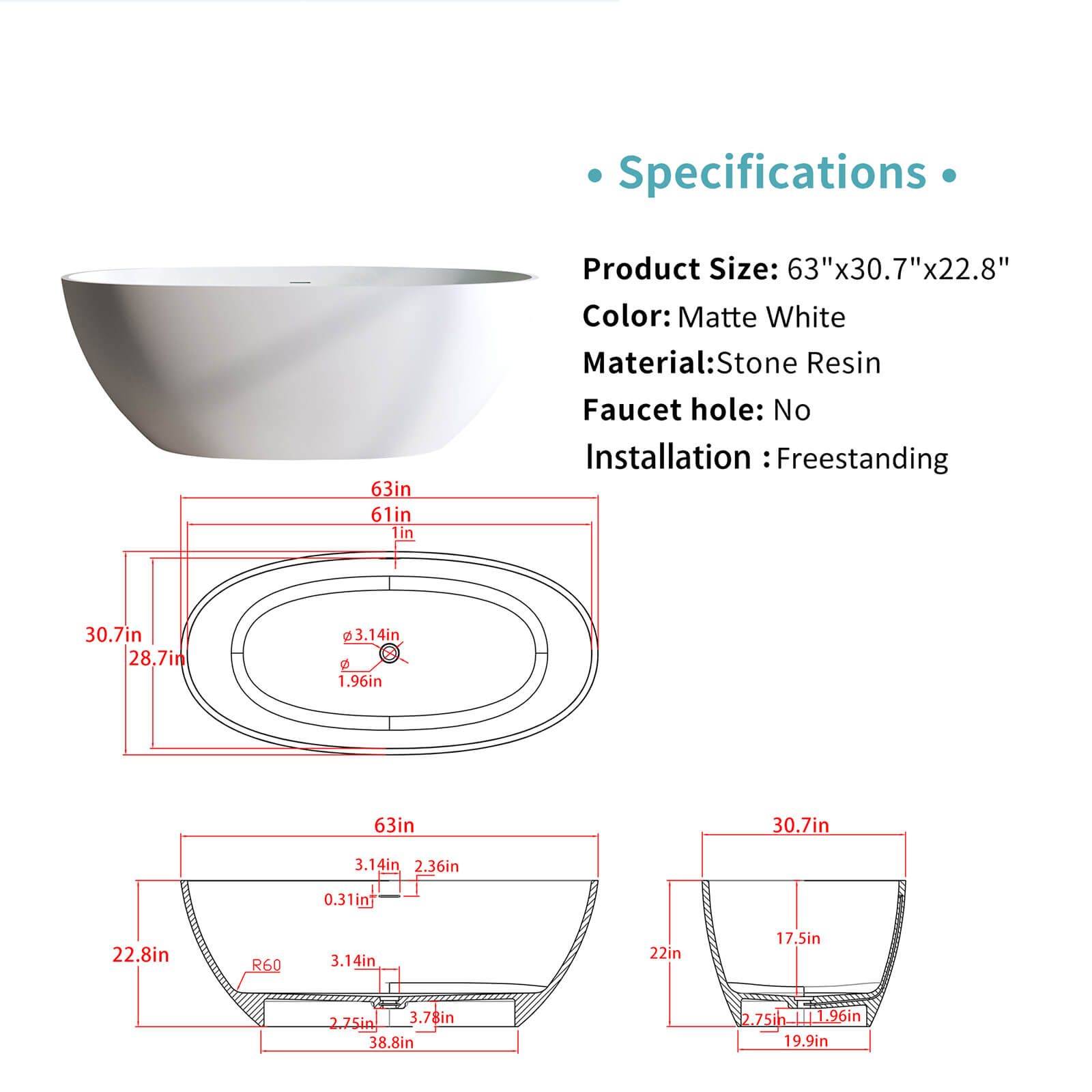 PO1058 63WH Dimensions