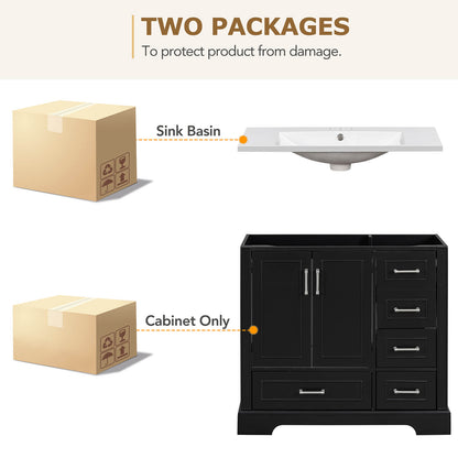 Package Diagram for 36 inch Traditional Black Bathroom Vanity with Resin Sink