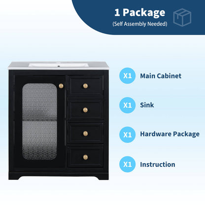 Packaging Instructions for 30 Inch Black Bathroom Vanity with Frosted Glass Door