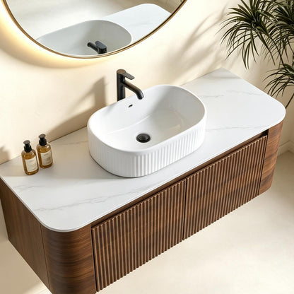 Perspective Top View 48 inch Walnut Bathroom Vanity with Sink Scene