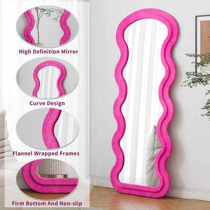 Pink wavy flannel mirror with HD glass and flannel wrapped frame