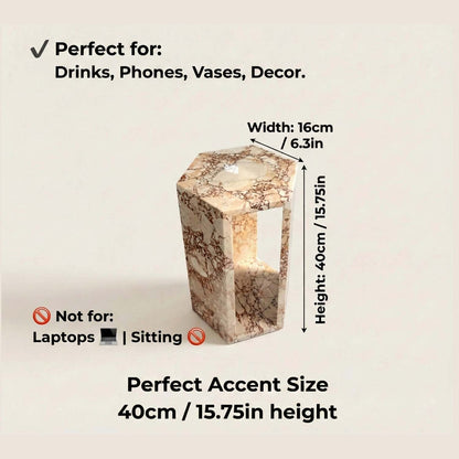 Luxury Real Marble Pink Side Table Hexagon Shape End Table for Living Room, Bedroom &amp; Small Spaces